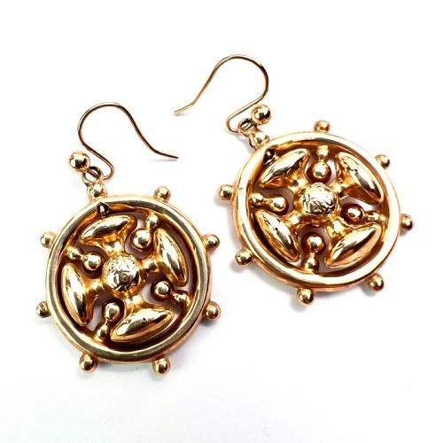VICTORIAN 9CT GOLD SQUARE CROSS WHEEL EARRINGS - ADDITIONAL PHOTO 2