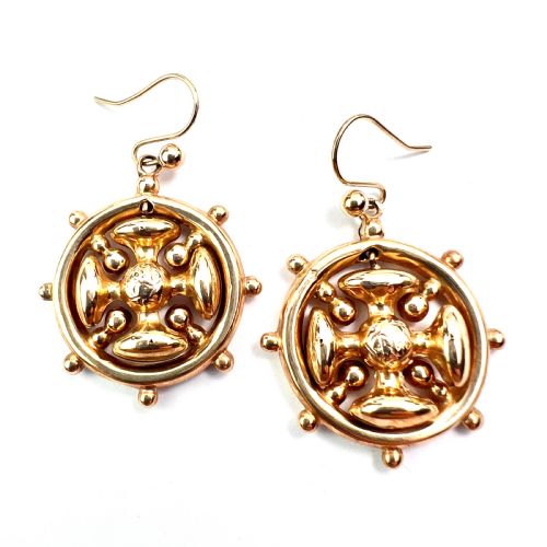VICTORIAN 9CT GOLD SQUARE CROSS WHEEL EARRINGS - ADDITIONAL PHOTO 4