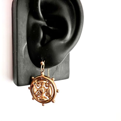 VICTORIAN 9CT GOLD SQUARE CROSS WHEEL EARRINGS - ADDITIONAL PHOTO 6