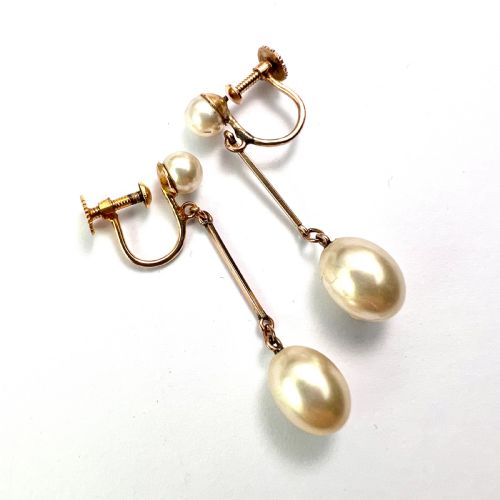 EDWARDIAN 9CT GOLD FAUX PEARL SCREWBACK EARRINGS - ADDITIONAL PHOTO 2