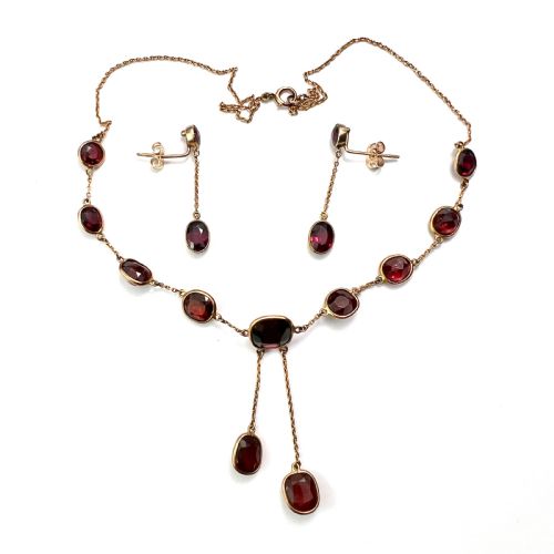 EDWARDIAN GARNET 9CT GOLD EARRINGS AND NEGLIGEE NECKLACE - ADDITIONAL PHOTO 1