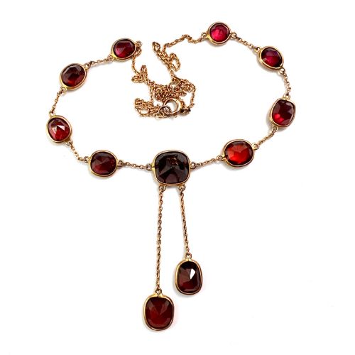 EDWARDIAN GARNET 9CT GOLD EARRINGS AND NEGLIGEE NECKLACE - ADDITIONAL PHOTO 4