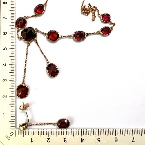 EDWARDIAN GARNET 9CT GOLD EARRINGS AND NEGLIGEE NECKLACE - ADDITIONAL PHOTO 9