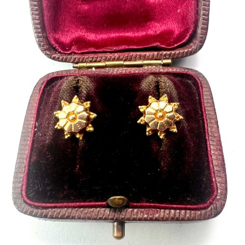 victorian style 9ct gold sunburst stud earrings - CATEGORY: ANTIQUE JEWELLERY - DATED 1960