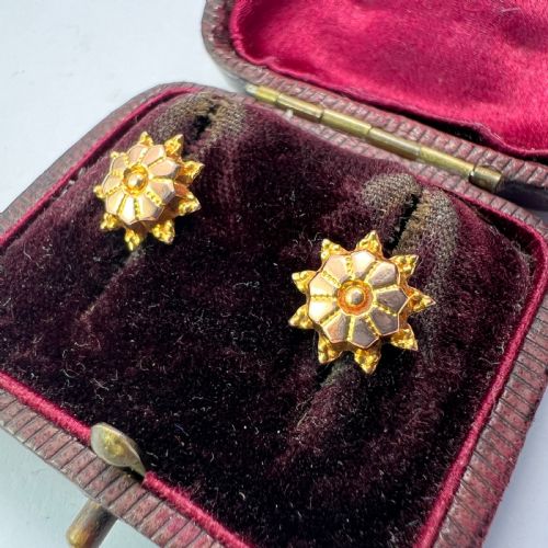 VICTORIAN STYLE 9CT GOLD SUNBURST STUD EARRINGS - ADDITIONAL PHOTO 1