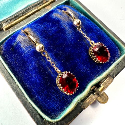 EDWARDIAN 9CT GOLD RUBY CHAIN DROP EARRINGS - ADDITIONAL PHOTO 2