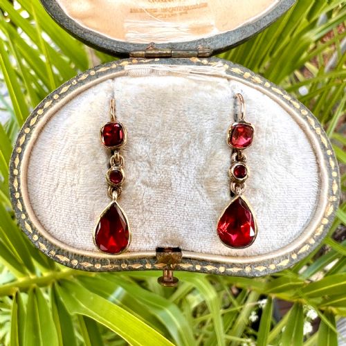 GEORGIAN GARNET TEARDROP 9CT GOLD EARRINGS - ADDITIONAL PHOTO 7