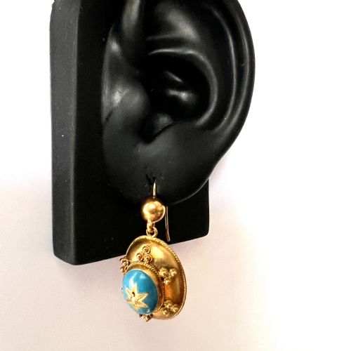 VICTORIAN TURQUOISE ENAMEL GILT STAR EARRINGS - ADDITIONAL PHOTO 6
