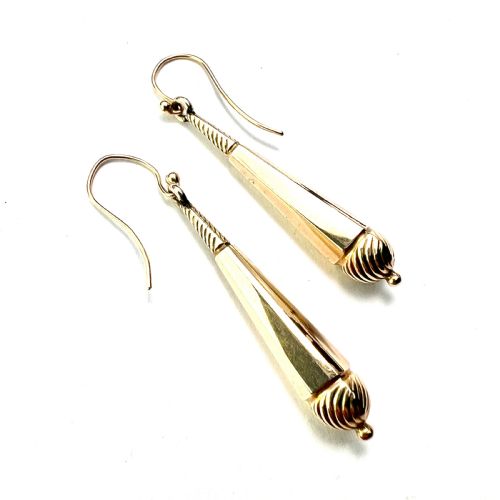 victorian gold swirling drop earrings - CATEGORY: ANTIQUE JEWELLERY - DATED VICTORIAN