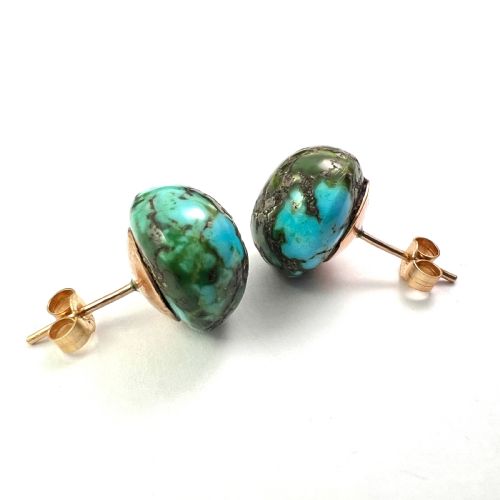 ARTS AND CRAFTS 9CT GOLD RAW TURQUOISE STUD EARRINGS - ADDITIONAL PHOTO 1