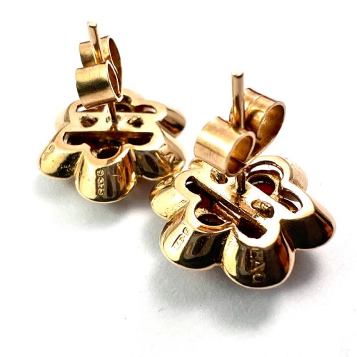 VINTAGE 9CT GOLD GARNET CLUSTER FLOWER STUD EARRINGS - ADDITIONAL PHOTO 5