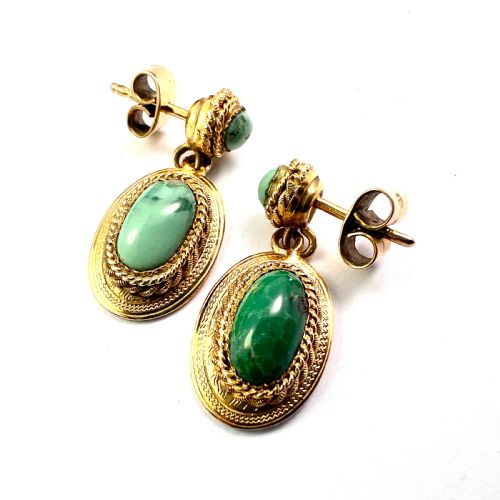 ANTIQUE ETRUSCAN REVIVAL TURQUOISE GOLD EARRINGS - ADDITIONAL PHOTO 3