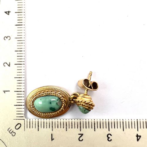 ANTIQUE ETRUSCAN REVIVAL TURQUOISE GOLD EARRINGS - ADDITIONAL PHOTO 6