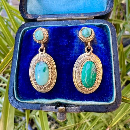 ANTIQUE ETRUSCAN REVIVAL TURQUOISE GOLD EARRINGS - ADDITIONAL PHOTO 7