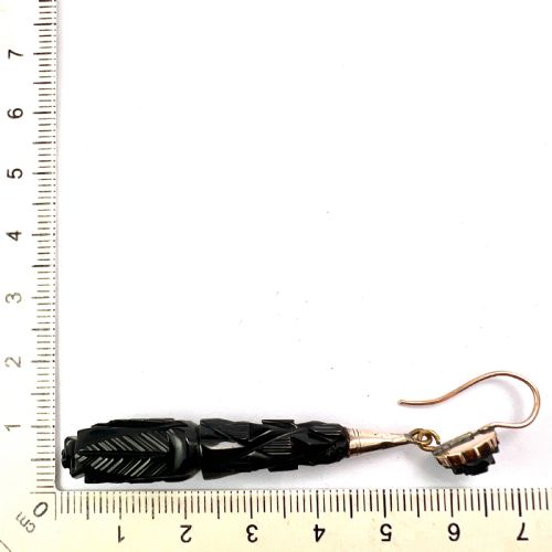 LARGE VICTORIAN CARVED WHITBY JET GOLD EARRINGS - ADDITIONAL PHOTO 5