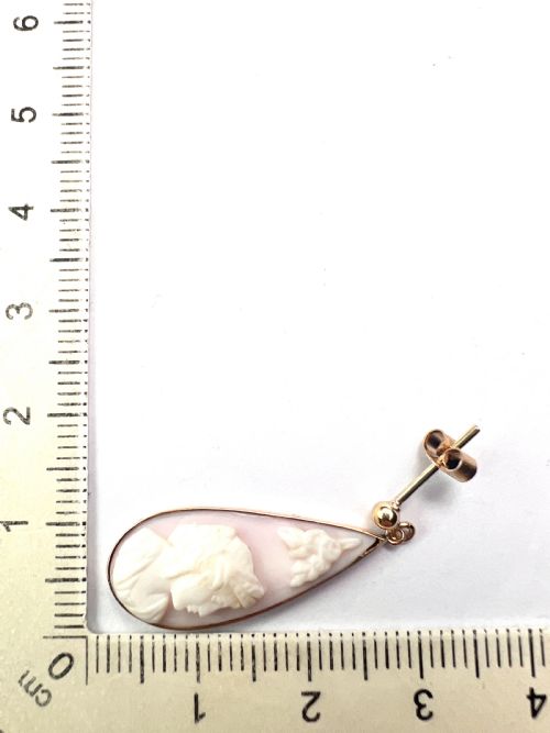 ANTIQUE 9CT GOLD CLASSICAL SHELL CAMEO TEARDROP EARRINGS - ADDITIONAL PHOTO 7
