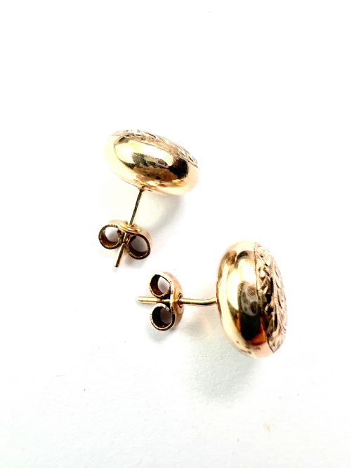 VINTAGE DEAKIN FRANCIS GOLD ENGRAVED BUTTON STUD EARRINGS - ADDITIONAL PHOTO 2