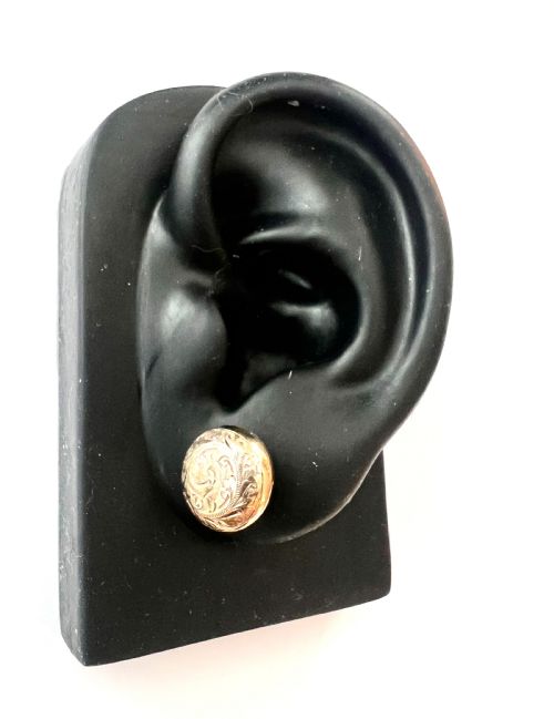 VINTAGE DEAKIN FRANCIS GOLD ENGRAVED BUTTON STUD EARRINGS - ADDITIONAL PHOTO 5