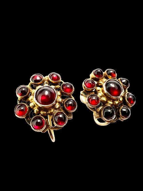ANTIQUE AUSTRO HUNGARIAN SILVER GILT GARNET HALO EARRINGS - ADDITIONAL PHOTO 1
