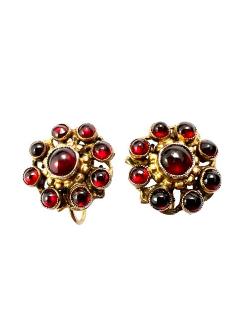 ANTIQUE AUSTRO HUNGARIAN SILVER GILT GARNET HALO EARRINGS - ADDITIONAL PHOTO 2