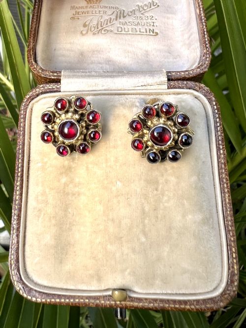 ANTIQUE AUSTRO HUNGARIAN SILVER GILT GARNET HALO EARRINGS - ADDITIONAL PHOTO 8