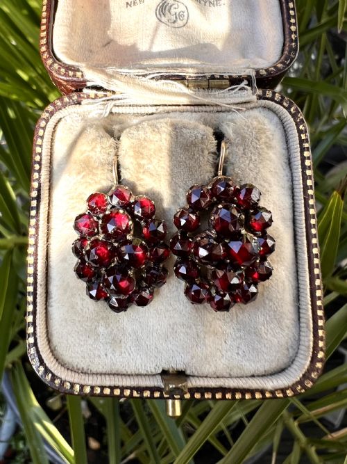 VICTORIAN GOLD BOHEMIAN GARNET CLUSTER EARRINGS - ADDITIONAL PHOTO 8