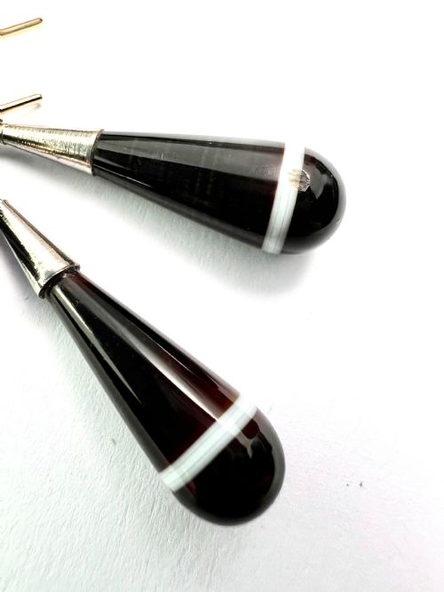 VICTORIAN AGATE GOLD AND SILVER TEARDROP EARRINGS - ADDITIONAL PHOTO 6
