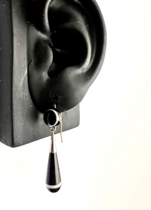 VICTORIAN AGATE GOLD AND SILVER TEARDROP EARRINGS - ADDITIONAL PHOTO 9