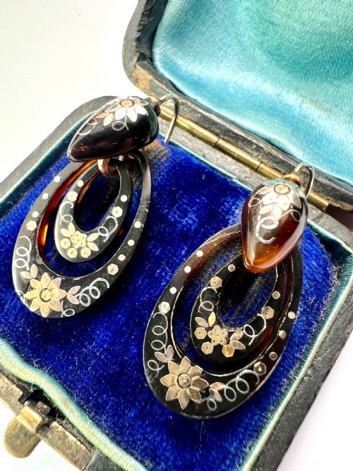 SMALL VICTORIAN GOLD AND SILVER PIQUE HOOP EARRINGS - ADDITIONAL PHOTO 1
