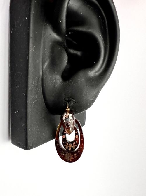 SMALL VICTORIAN GOLD AND SILVER PIQUE HOOP EARRINGS - ADDITIONAL PHOTO 4