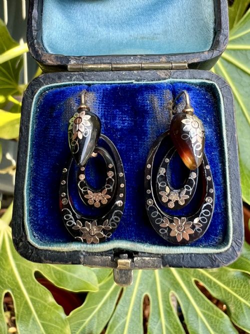 SMALL VICTORIAN GOLD AND SILVER PIQUE HOOP EARRINGS - ADDITIONAL PHOTO 5