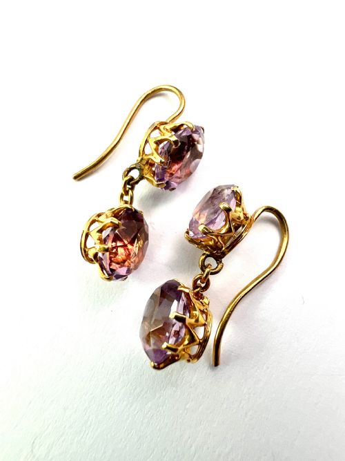VICTORIAN GOLD AMETHYST DOUBLE DROP EARRINGS - ADDITIONAL PHOTO 7