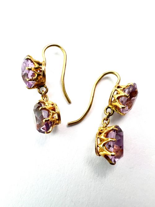 VICTORIAN GOLD AMETHYST DOUBLE DROP EARRINGS - ADDITIONAL PHOTO 8
