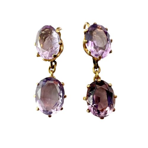 VICTORIAN GOLD AMETHYST DOUBLE DROP EARRINGS - ADDITIONAL PHOTO 9