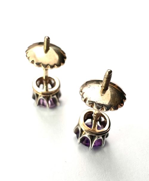 ANTIQUE AMETHYST GOLD AND SILVER STUD EARRINGS - ADDITIONAL PHOTO 2