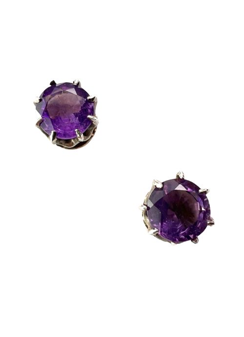 ANTIQUE AMETHYST GOLD AND SILVER STUD EARRINGS - ADDITIONAL PHOTO 3