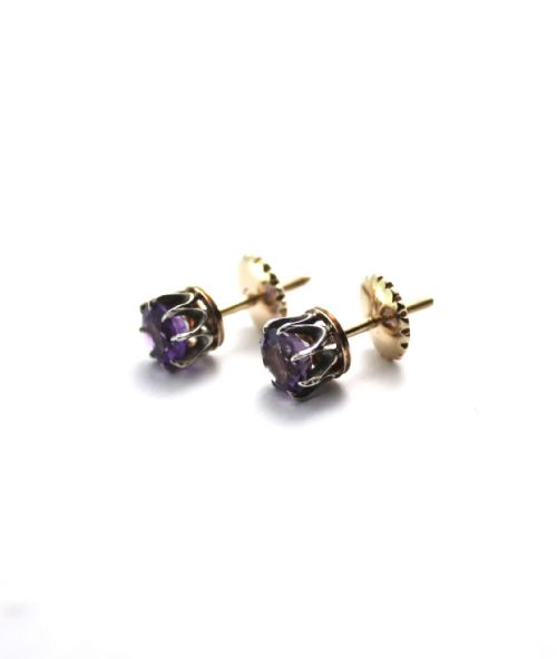 ANTIQUE AMETHYST GOLD AND SILVER STUD EARRINGS - ADDITIONAL PHOTO 8