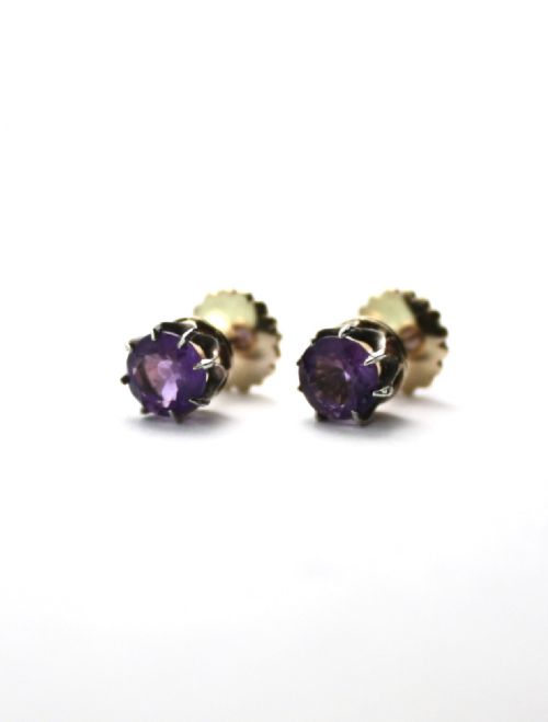 ANTIQUE AMETHYST GOLD AND SILVER STUD EARRINGS - ADDITIONAL PHOTO 9