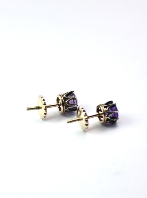 ANTIQUE AMETHYST GOLD AND SILVER STUD EARRINGS - ADDITIONAL PHOTO 10