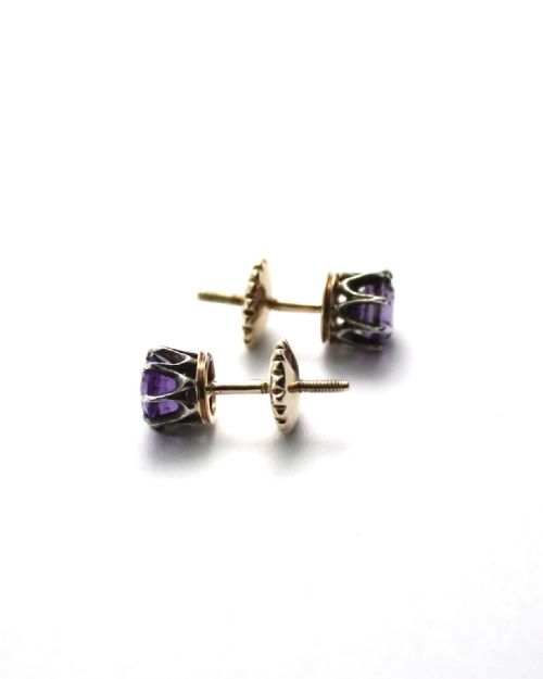 ANTIQUE AMETHYST GOLD AND SILVER STUD EARRINGS - ADDITIONAL PHOTO 11