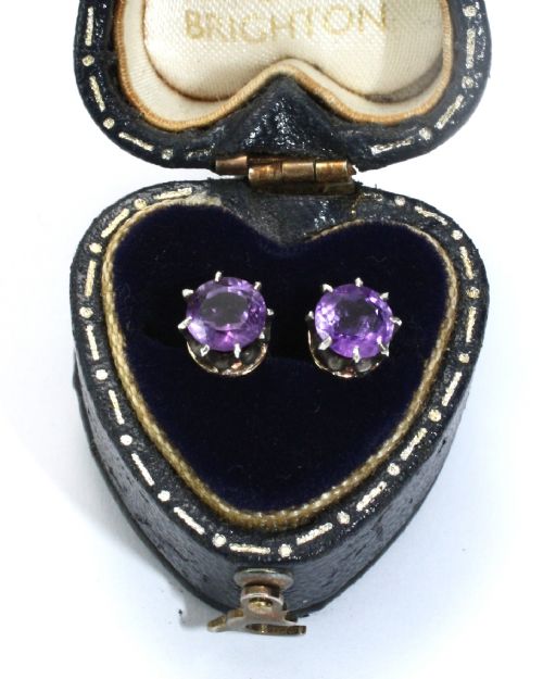 ANTIQUE AMETHYST GOLD AND SILVER STUD EARRINGS - ADDITIONAL PHOTO 12
