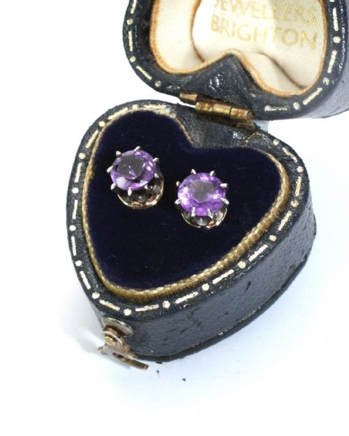 ANTIQUE AMETHYST GOLD AND SILVER STUD EARRINGS - ADDITIONAL PHOTO 13