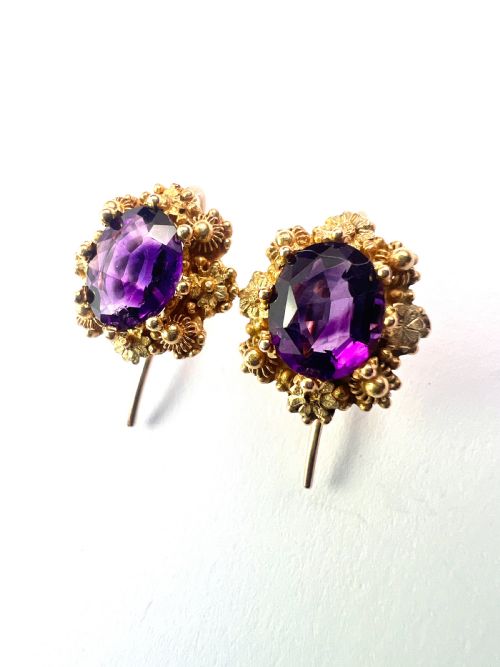VICTORIAN AMETHYST GOLD CANNETILLE EARRINGS - ADDITIONAL PHOTO 2