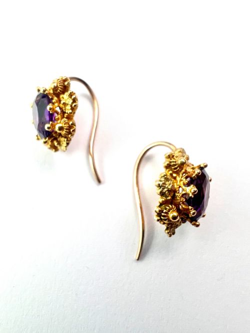 VICTORIAN AMETHYST GOLD CANNETILLE EARRINGS - ADDITIONAL PHOTO 3