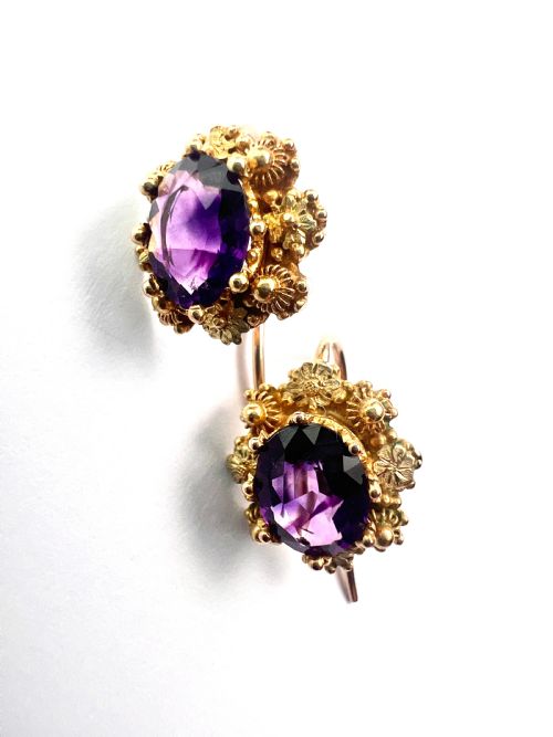 VICTORIAN AMETHYST GOLD CANNETILLE EARRINGS - ADDITIONAL PHOTO 6