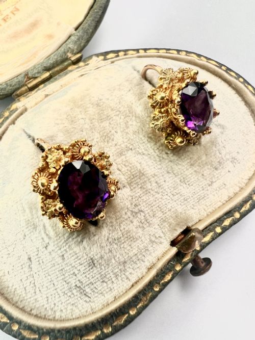 VICTORIAN AMETHYST GOLD CANNETILLE EARRINGS - ADDITIONAL PHOTO 9