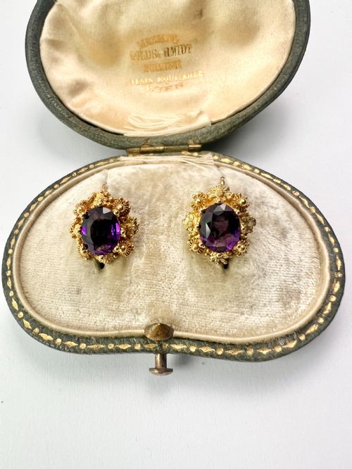 VICTORIAN AMETHYST GOLD CANNETILLE EARRINGS - ADDITIONAL PHOTO 10
