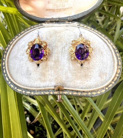 VICTORIAN AMETHYST GOLD CANNETILLE EARRINGS - ADDITIONAL PHOTO 11