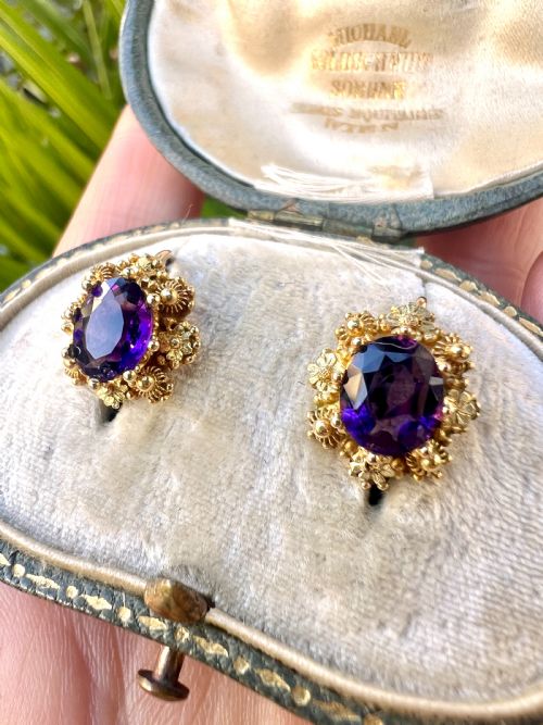 VICTORIAN AMETHYST GOLD CANNETILLE EARRINGS - ADDITIONAL PHOTO 12