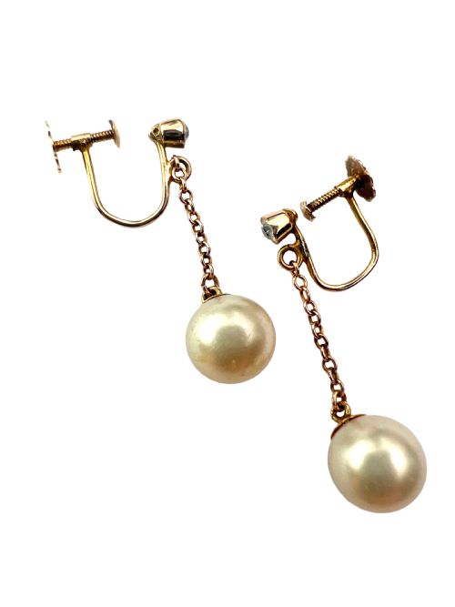 ANTIQUE 9CT GOLD PEARL CHAIN DROP EARRINGS - ADDITIONAL PHOTO 3